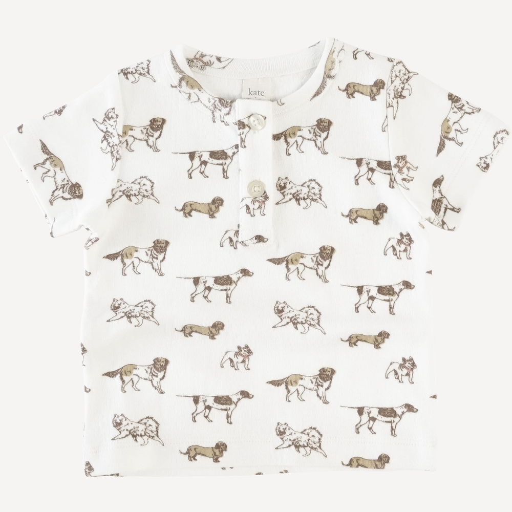 NWT 7Y 🐶 Kate Quinn Short Sleeve Basic Henley Tee T-shirt Vintage Dog 🐶 Cotton